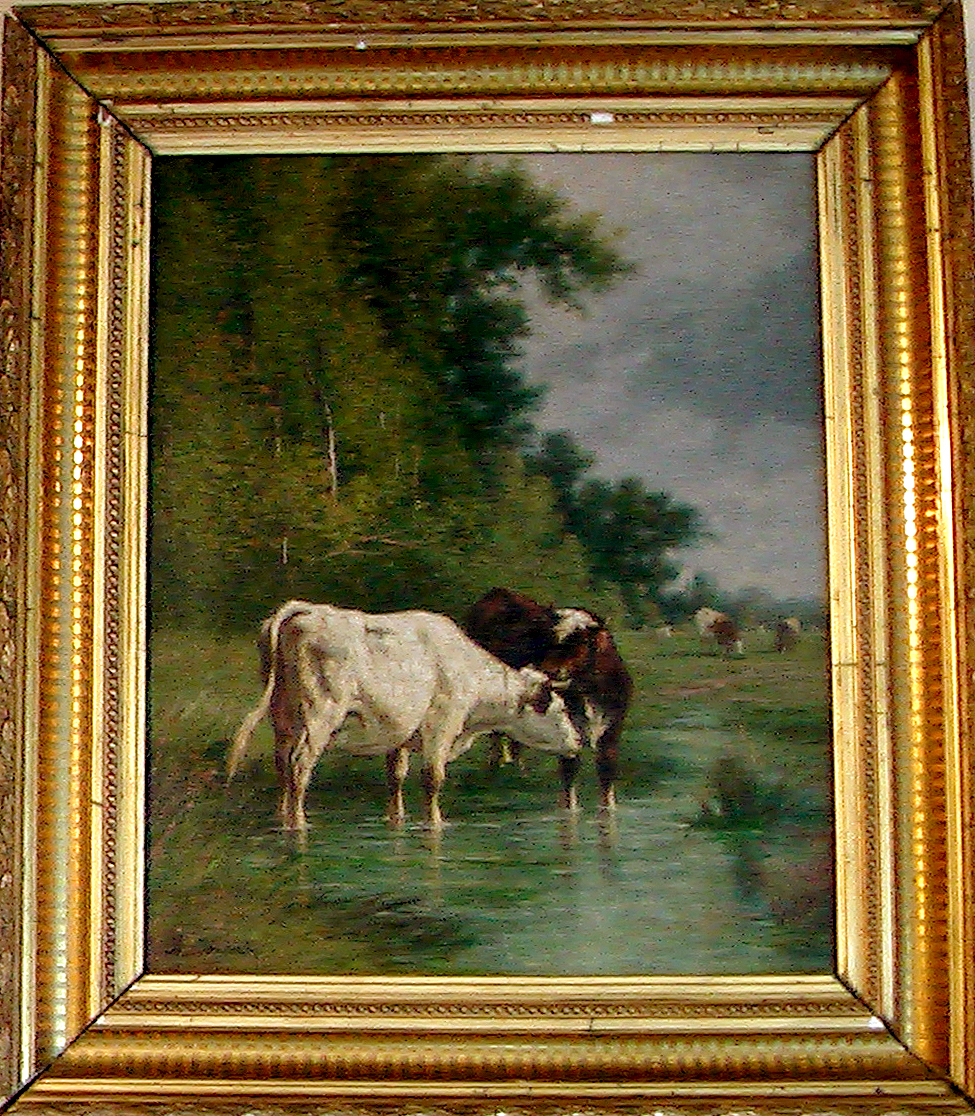 Paisaje con ganado firmado Cortés, siglo XIX